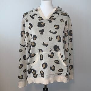Andree by Unit Leopard Cheetah Animal Tan Hood Sweater Sz L